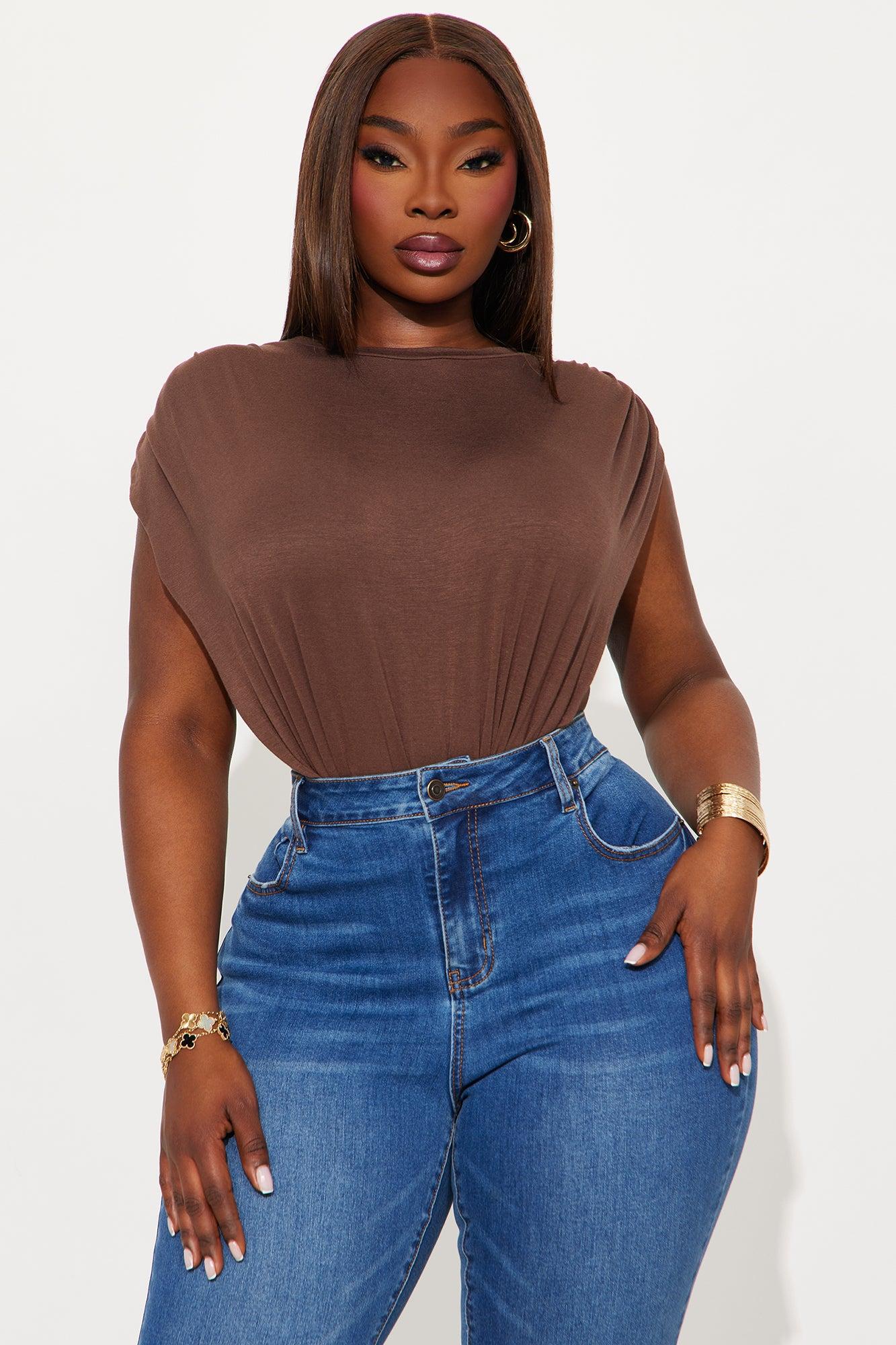 Open Concept Ruched Sleeveless Bodysuit - Chocolate Female Product Image