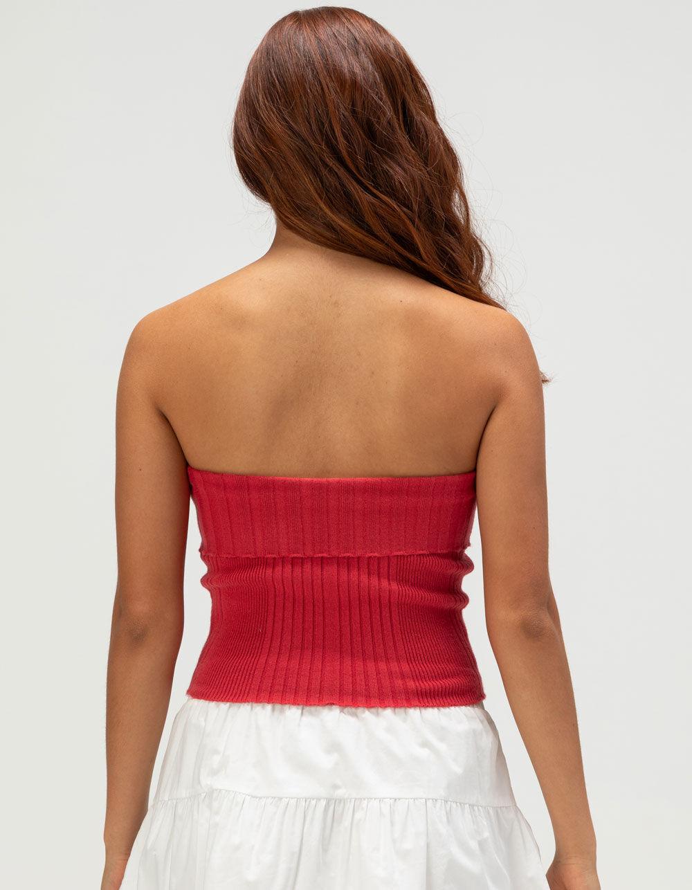 RSQ Womens Fold Over Rib Tube Top - RED Product Image