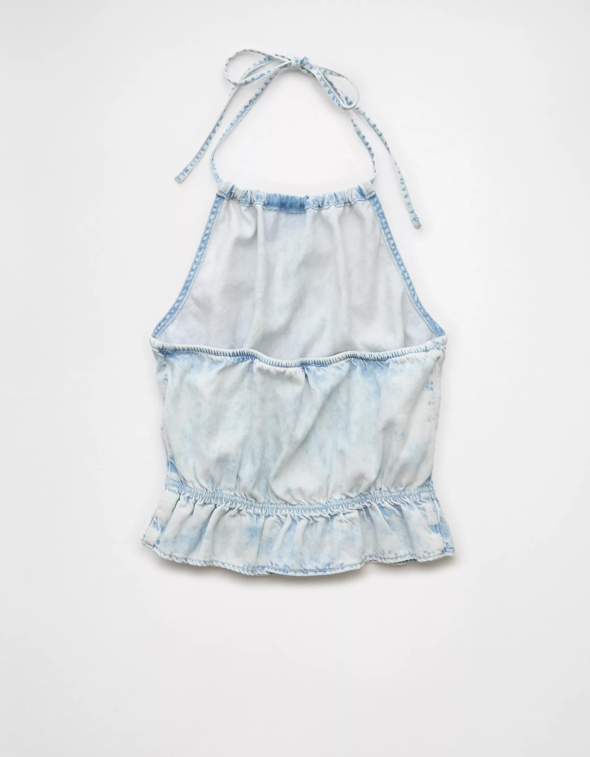 AE Denim High Neck Ruffle Halter Top Product Image