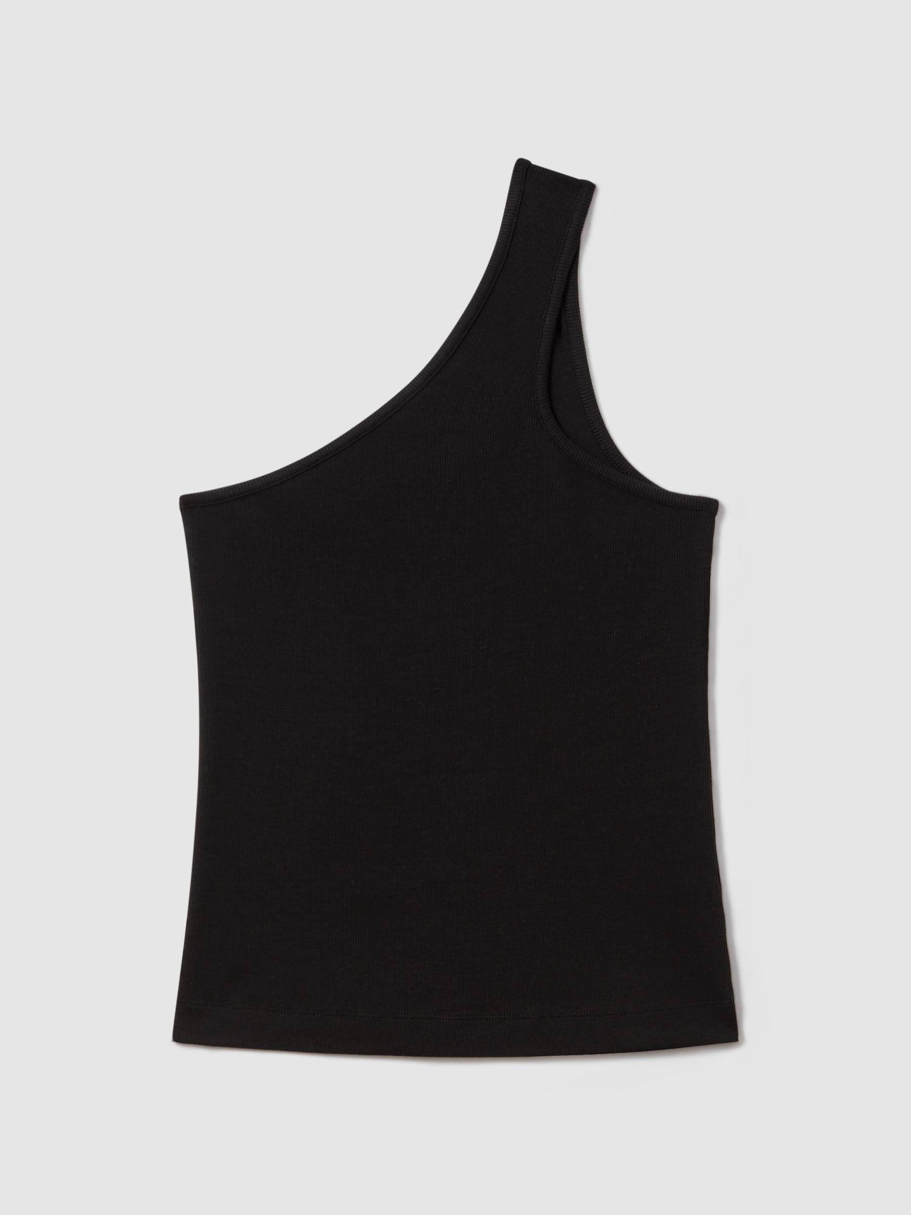 Cotton Blend One-Shoulder Top in Black Product Image