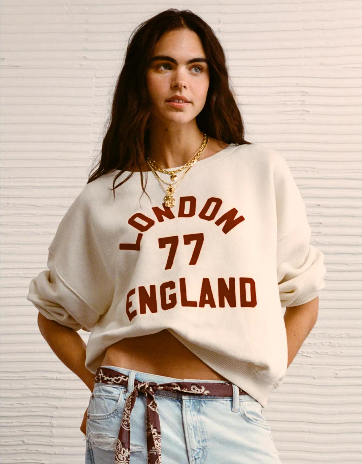AE Off The Shoulder Destination Graphic Sweatshirt Product Image