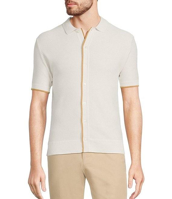 Murano Spread Collar Short Sleeve Sweater Knit Coat Front Shirt Product Image