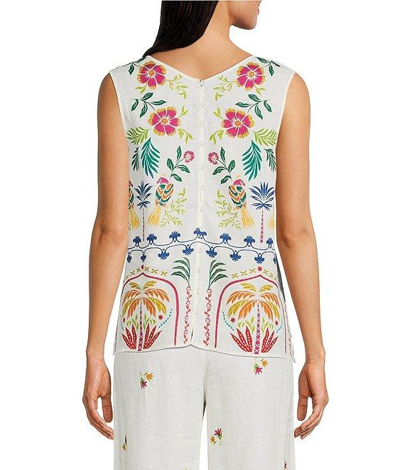 JOHNNY WAS Mixed Floral Printed Linen V-Neck Sleeveless Coordinaiting Tank Product Image