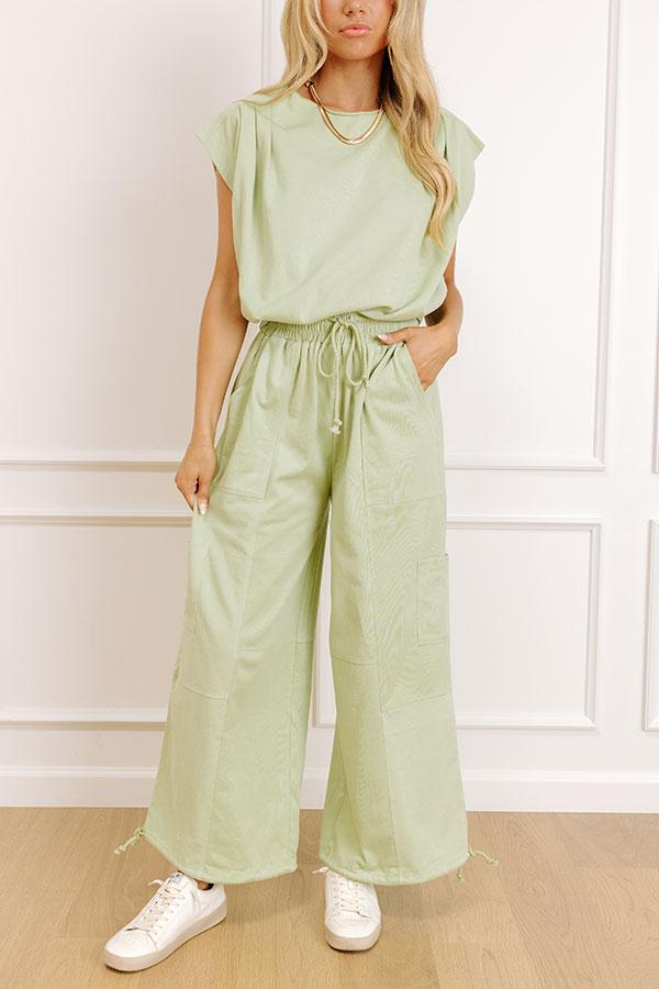 The Chill Edit High Waist Cargo Pants in Sage Product Image