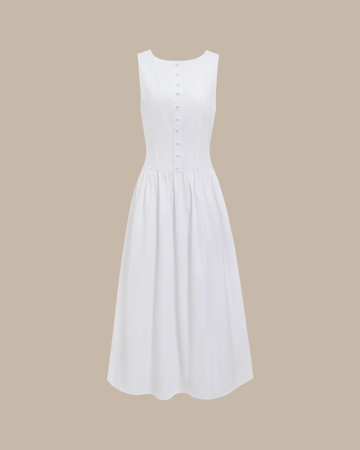 White Round Neck Pocket Maxi Dress Product Image