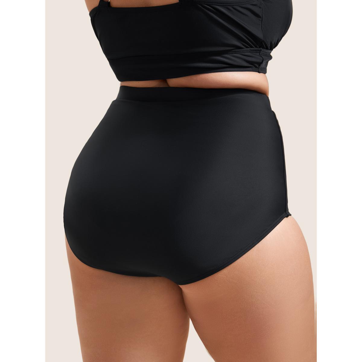 Plus Size High Rise Plain Patchwork Swim Bottom Women's Swimwear Black Beach Non High stretch Skinny High Rise Curve Swim Bottoms BloomChic 18-20/2X Product Image