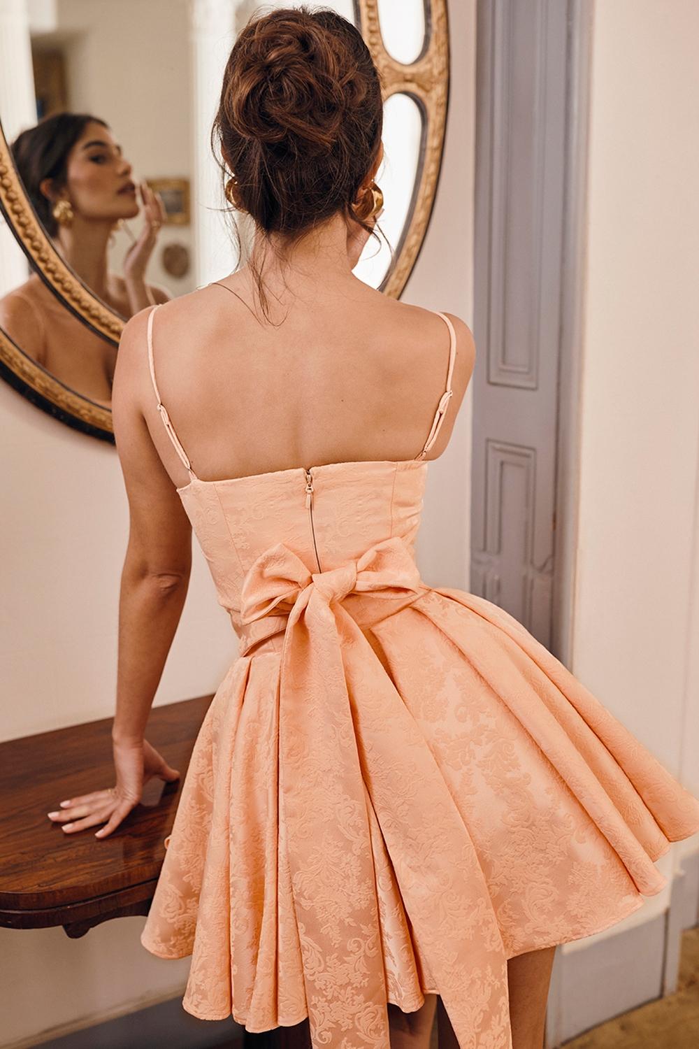 Rosalinda  peach jacquard mini bow gown Product Image