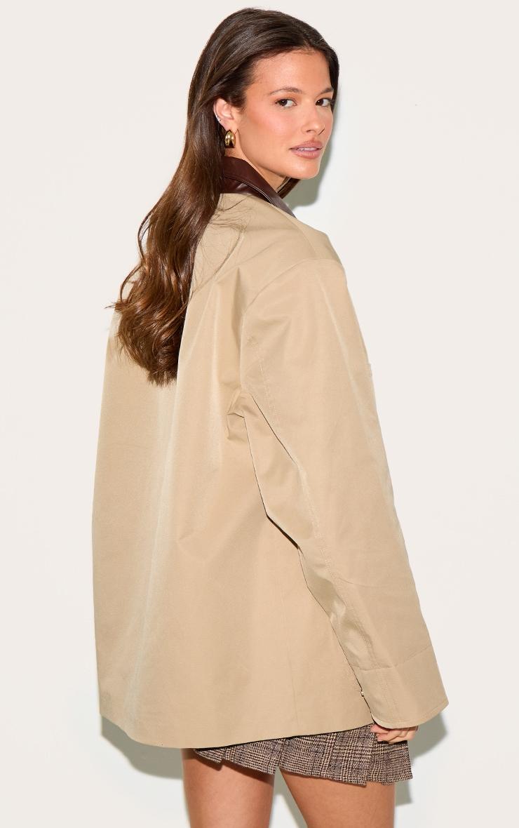 Beige Contrast Collar Rubberised Jacket Product Image