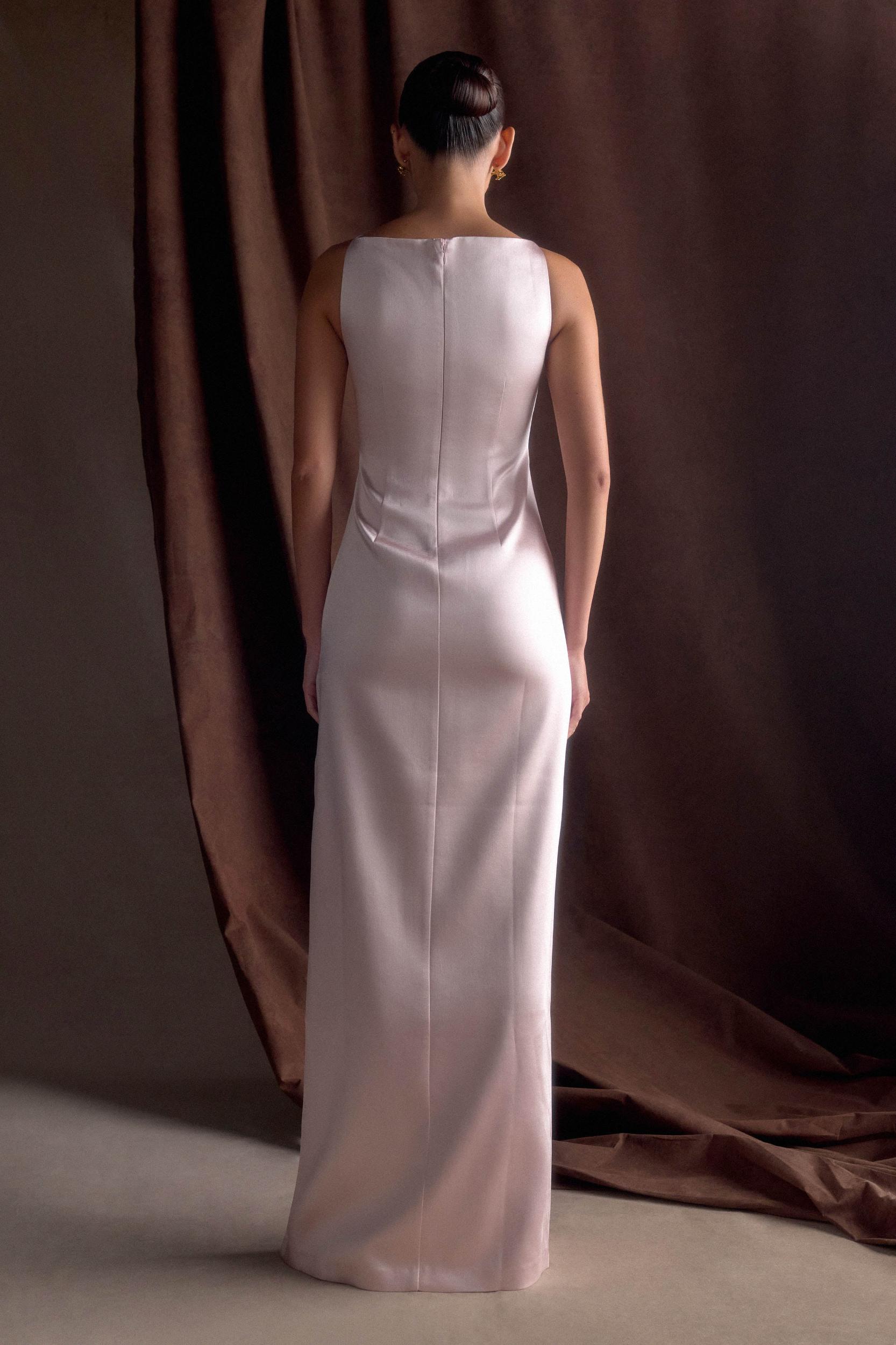 Violet Sleeveless Satin Maxi Dress - Soft Pink Product Image