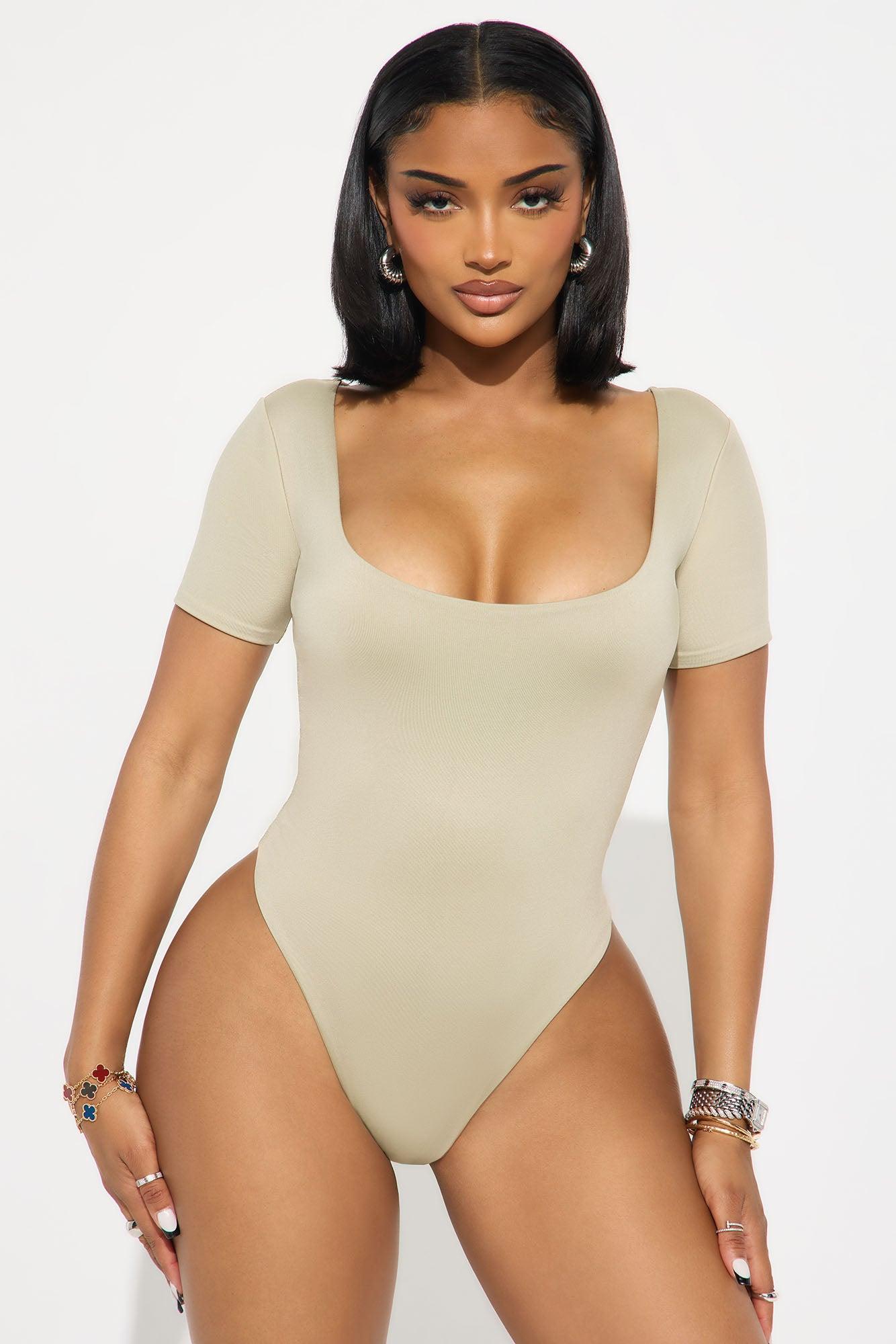 Contour Double Lined Short Sleeve Scoop Neck Bodysuit - Stone Female Product Image