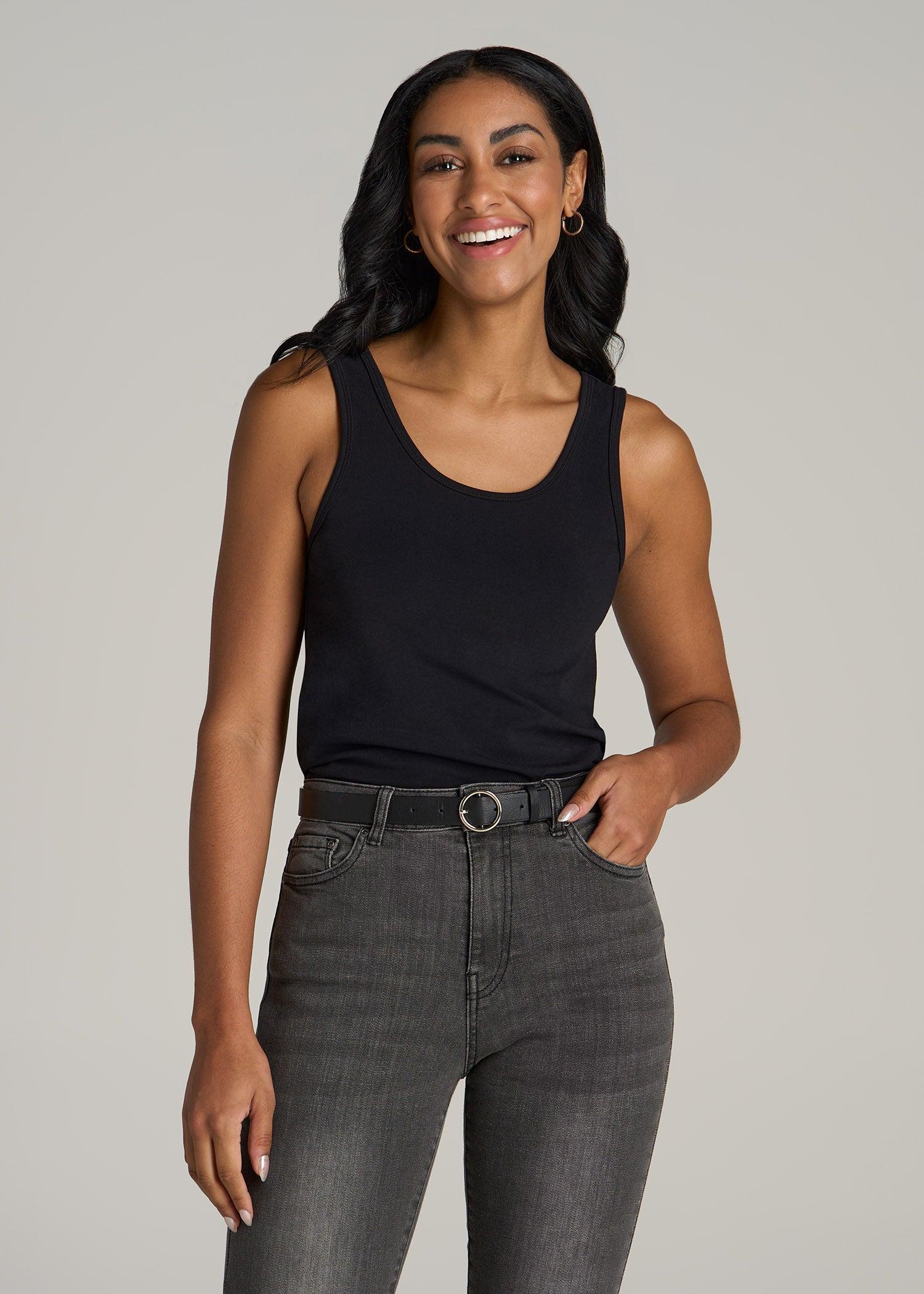 Slim Fit Jersey Tank Top for Tall Women in Black Female Product Image