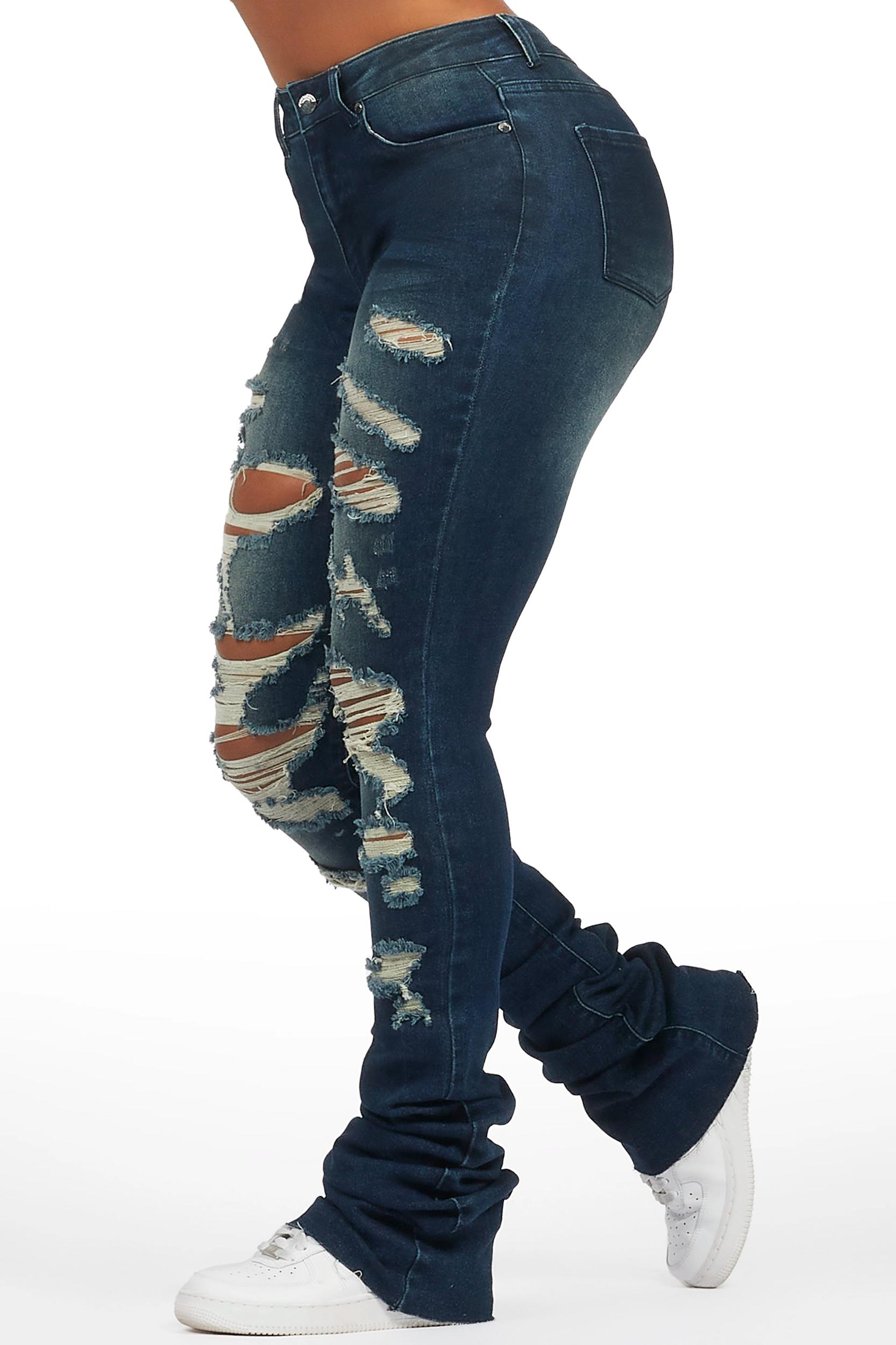 Teyja Dark Wash Distressed Super Stacked Jean Female Product Image