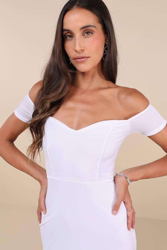 How Much I Care White Velvet Off-the-Shoulder Midi Dress Product Image