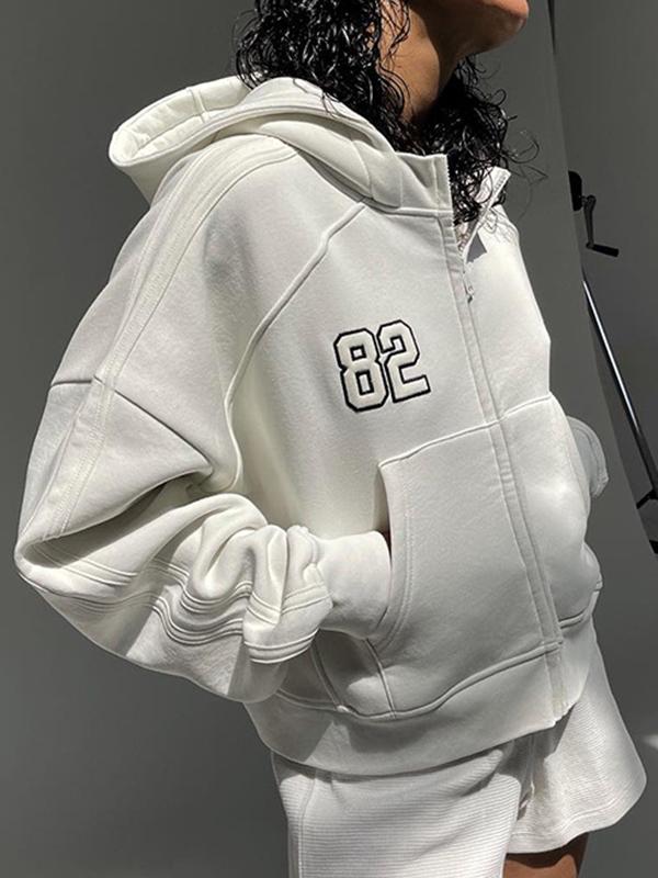Number Embroidery Embellished Oversized Hoodie Product Image