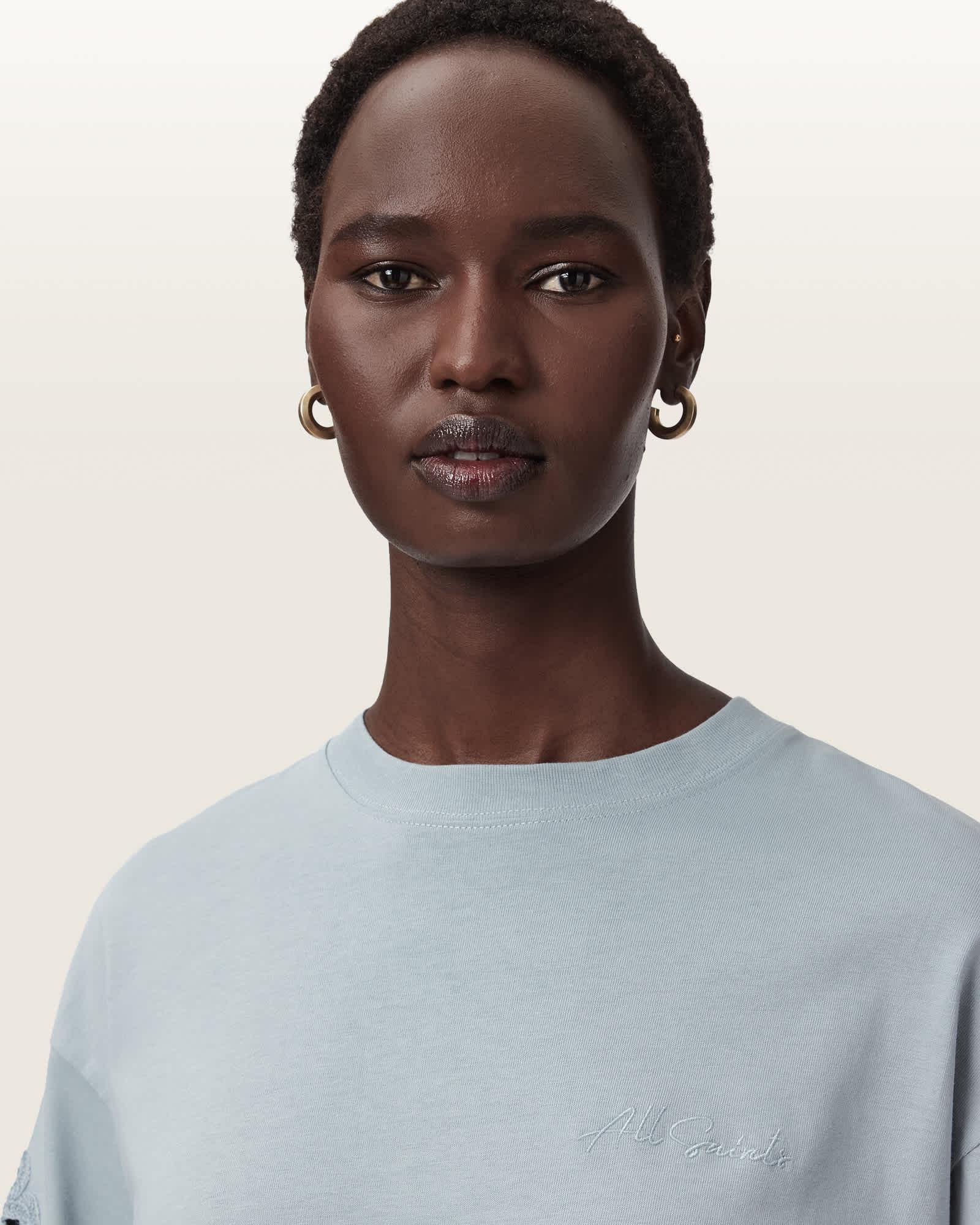 Lola Amelie Oversized Cotton T-Shirt HIGH RISE BLUE | ALLSAINTS US Product Image