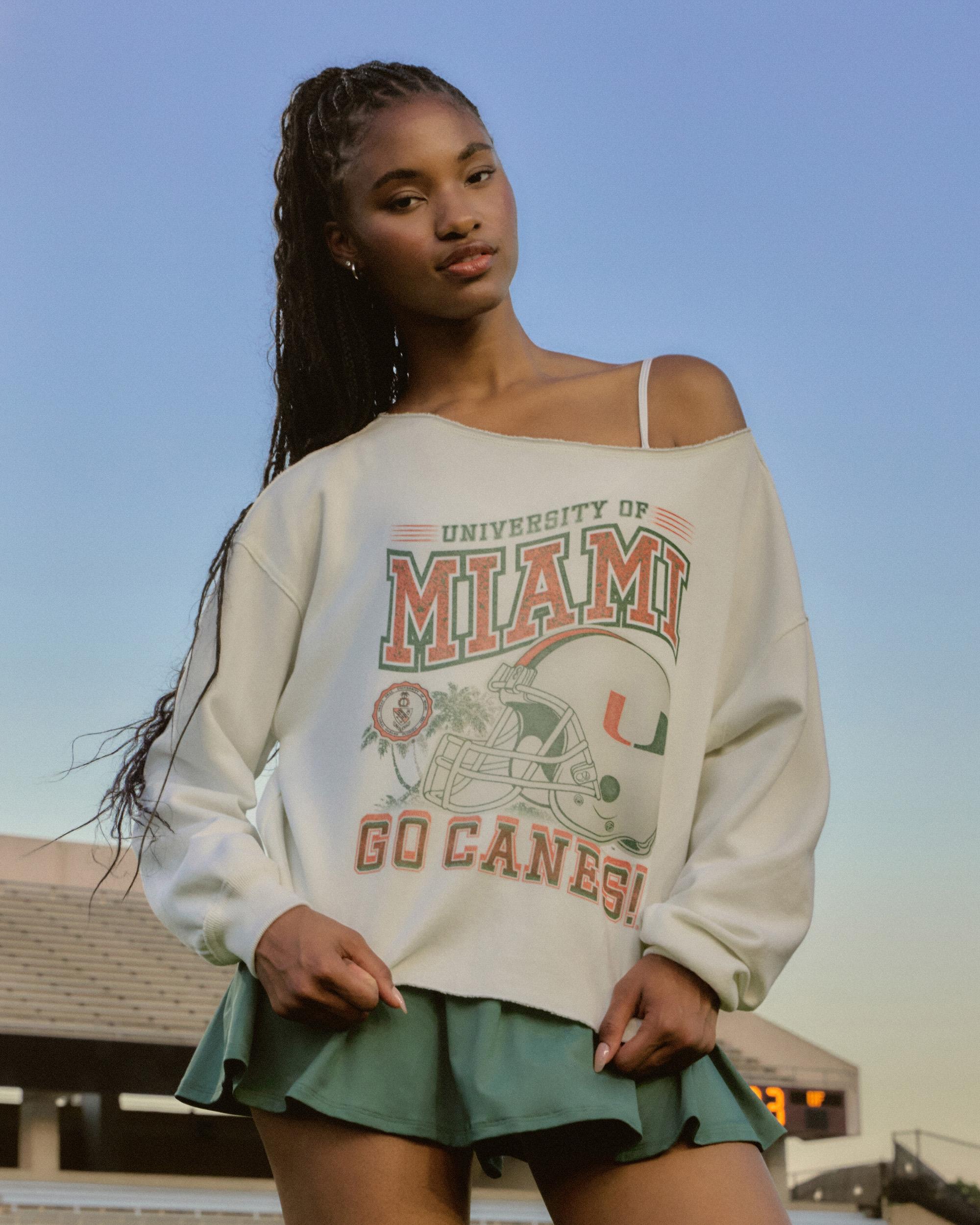 Oversized Off-the-Shoulder University of Miami  Graphic Sweatshirt Product Image