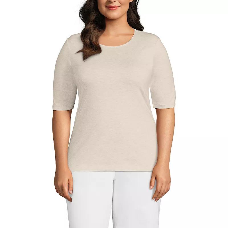 Plus Size Lands' End Elbow Sleeve Jersey Crewneck Top, Women's, Size: 1XL, White Green Stripe Product Image