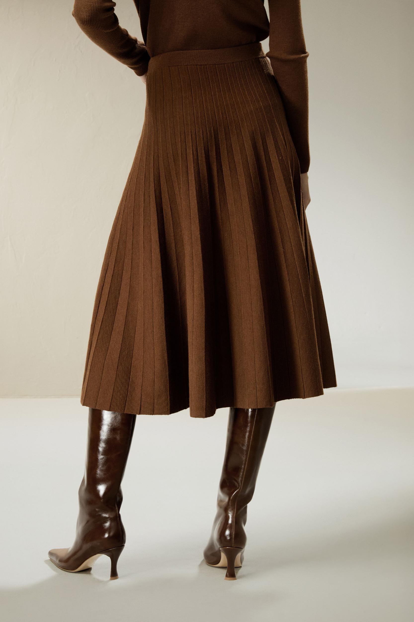 LILYSILK Women Silk Skirt Merino Wool Caramel 100% Ultra Fine Merino Wool Over-The-Knee Length M Product Image