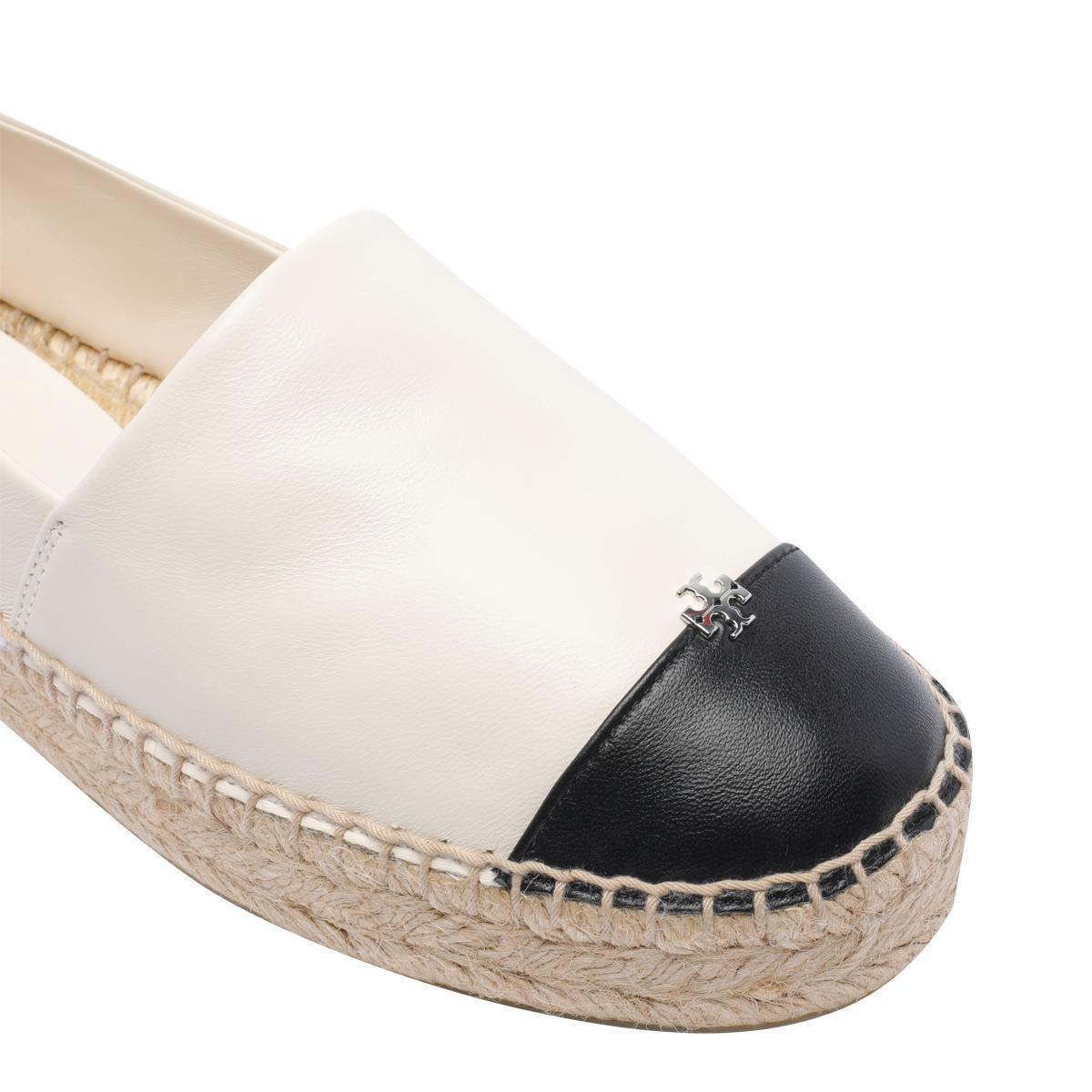TORY BURCH White Espadrilles With Metallic Logo On The Front And Ankle Strap In Leather Woman Product Image