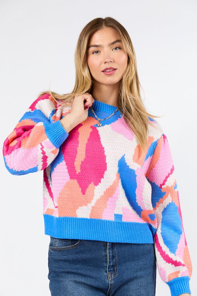 On My Side Blue Multi Color Sweater FINAL SALE Product Image