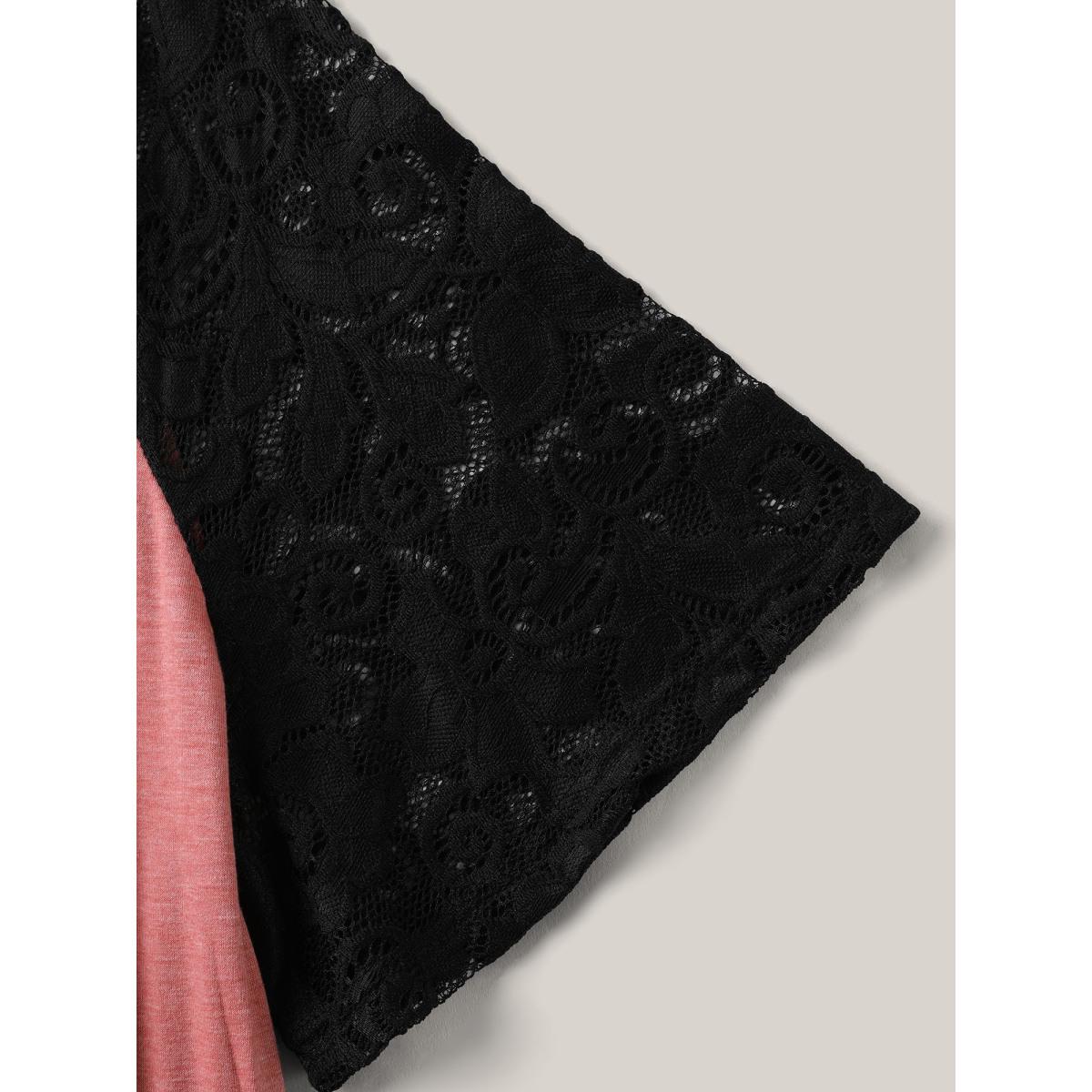 Plus Size Stretchy Color Contrast V-Neck Midi Dress Watermelon Women V-neck Short sleeve Curvy BloomChic 18-20/2X Product Image