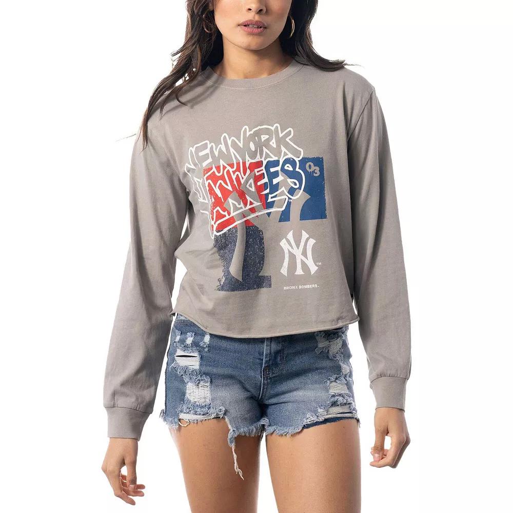 Women's The Wild Collective Gray New York Yankees Cropped Long Sleeve T-Shirt, Size: XL, Grey Product Image