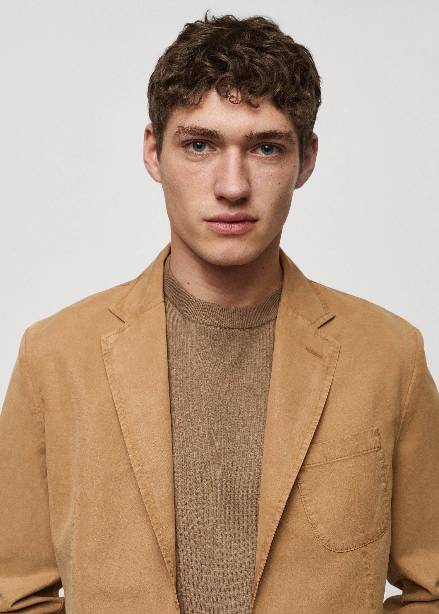 Slim fit linen cotton-blend blazer - Men | MANGO USA Product Image