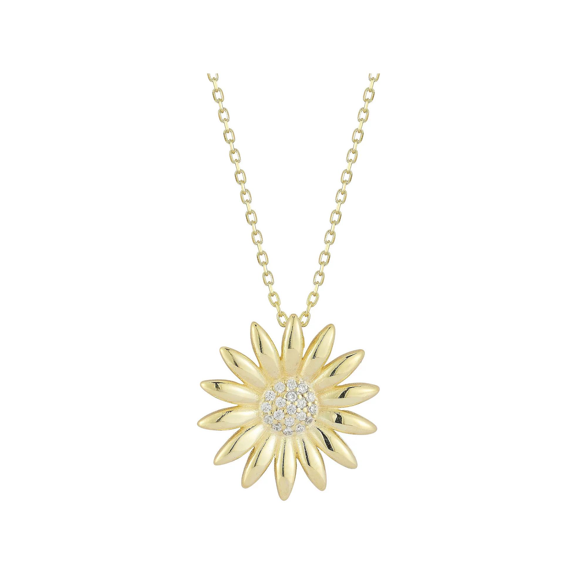 Sunkissed Sterling Cubic Zirconia Sunflower Pendant Necklace, Women's, Size: 17", Gold Tone Product Image