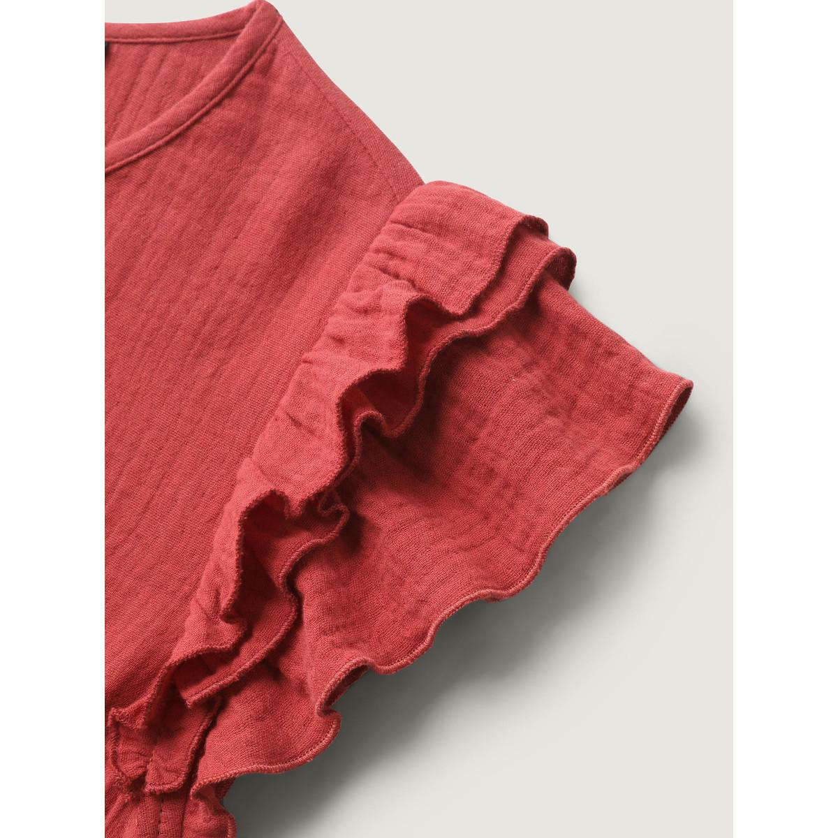 Plus Size Pure Cotton Textured Ruffled Midi Dress Rust Women Playful Round Neck Cap Sleeve Curvy BloomChic 22-24/3X Product Image