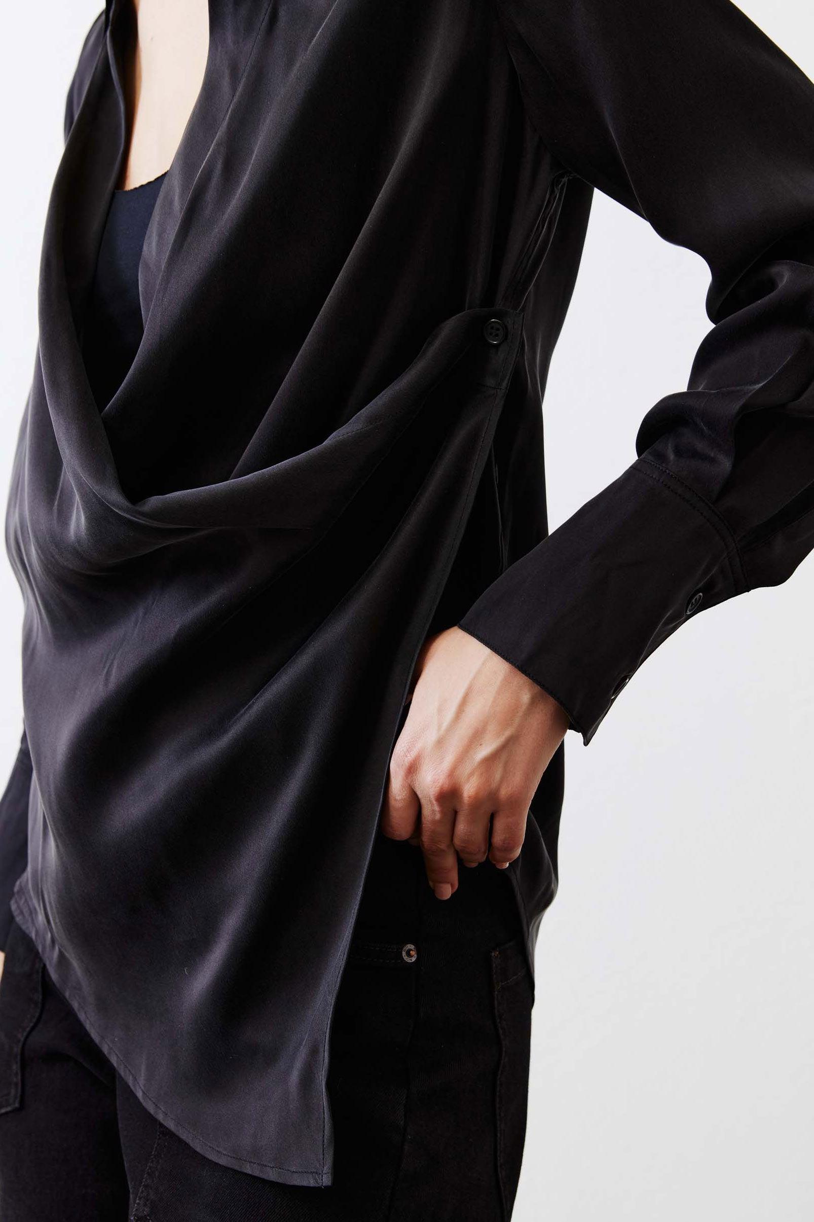 Collared Wrap Washable Silk Blouse Product Image