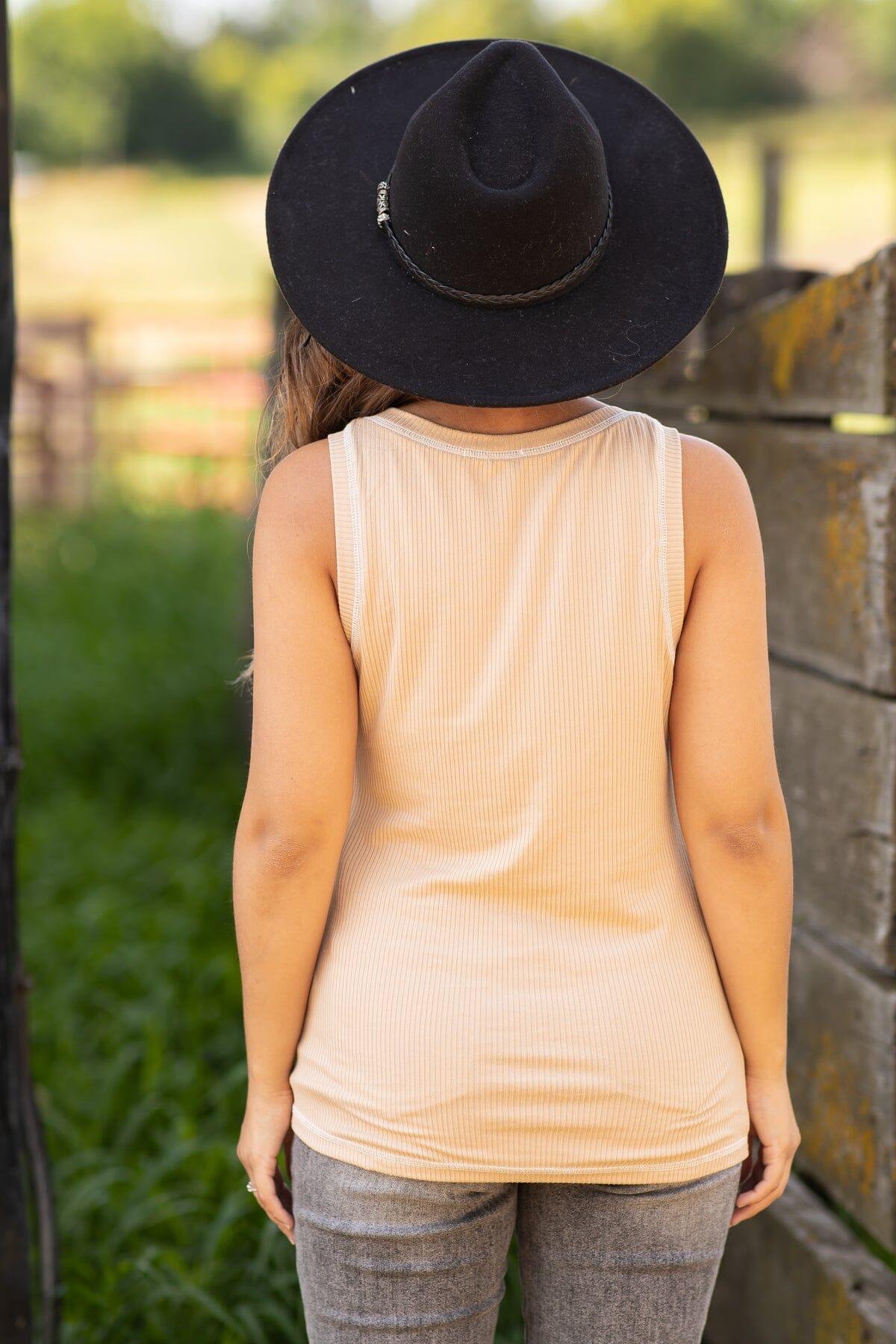 Tan Contrast Stitch Detail Tank Product Image