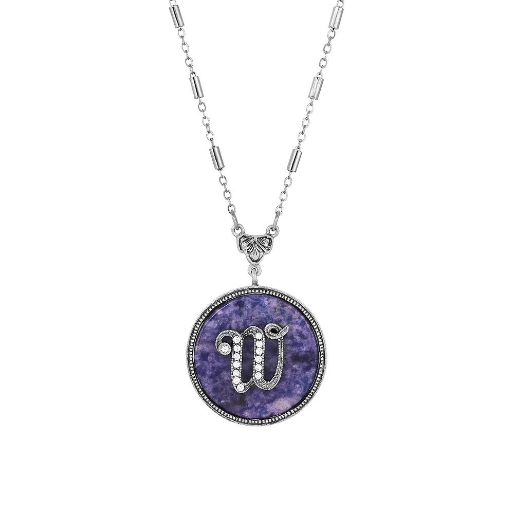 1928 Silver Tone Round Initial Pendant Necklace, Women's, J Product Image