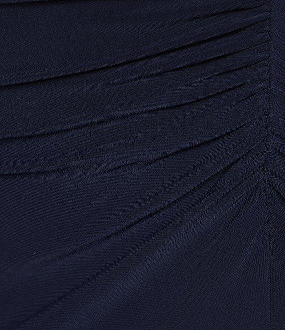 Marina Mesh Beaded Puff Long Sleeve V-Neck Front Slit Gown Product Image