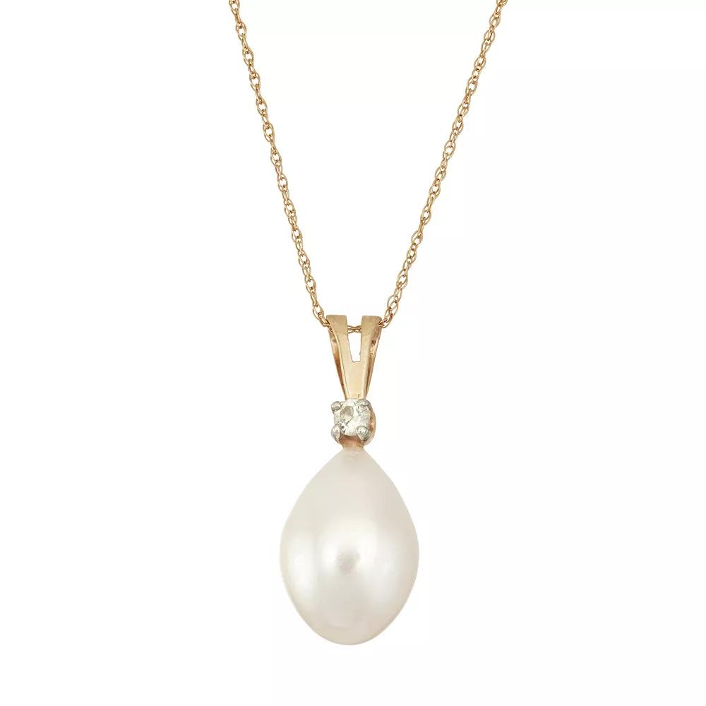 14k Gold Freshwater Cultured Pearl & Diamond Accent Pendant Necklace, Women's, White Product Image