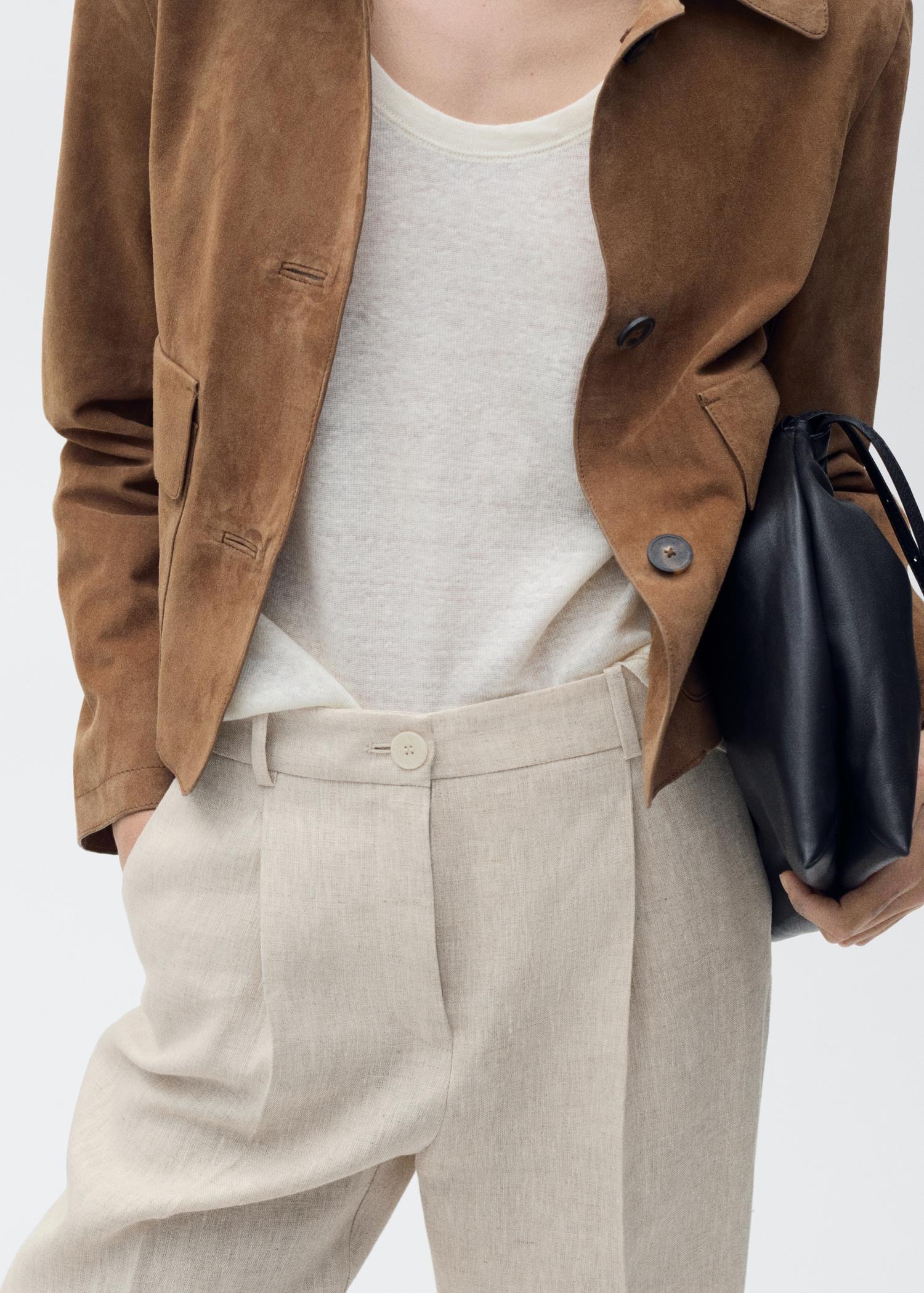 Pleated linen pants - Women | MANGO USA Product Image