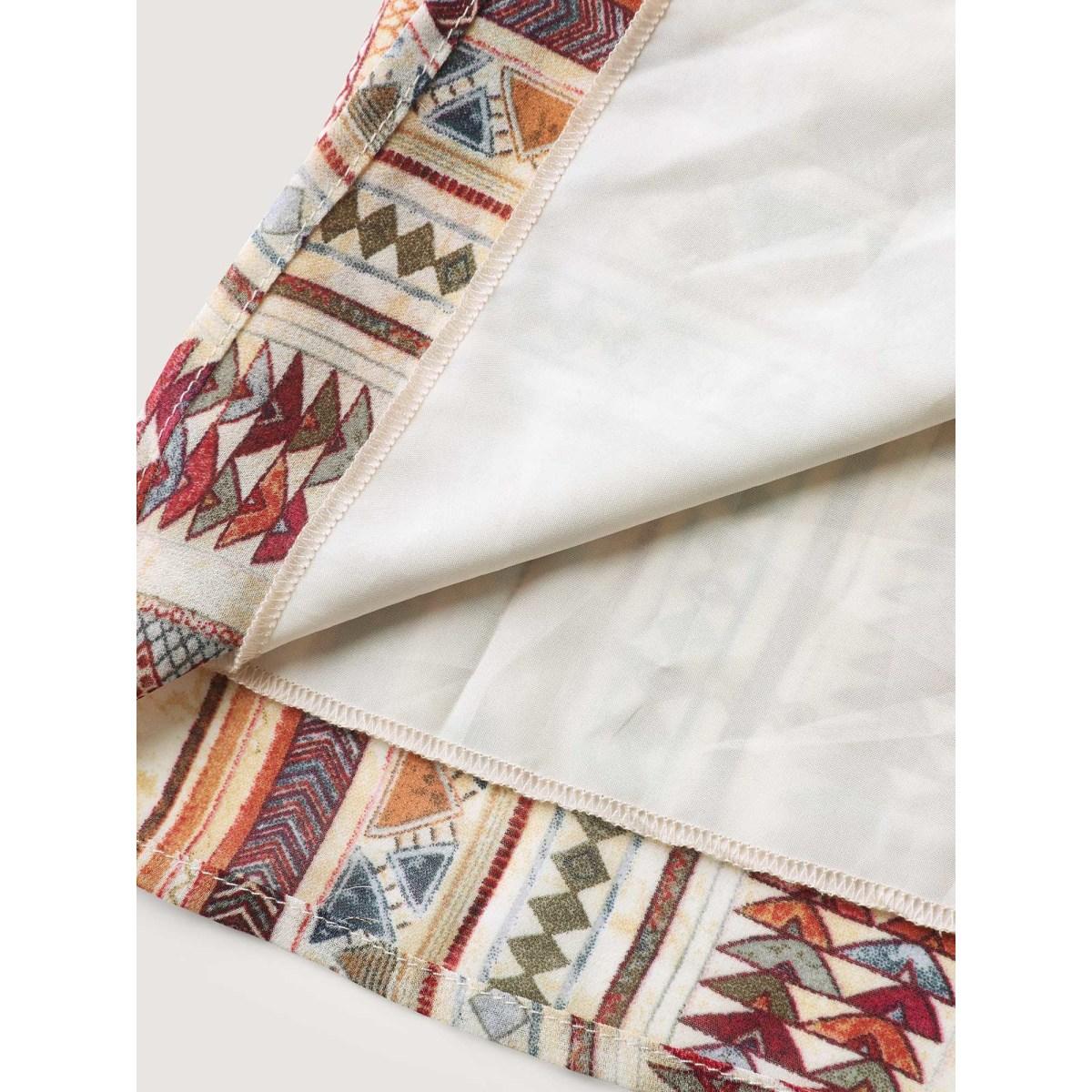 Plus Size Geometric Stripes Stretchy Waist-Tie Maxi Dress Coral Women Boho Button V-neck Long Sleeve Curvy BloomChic 30/6X Product Image