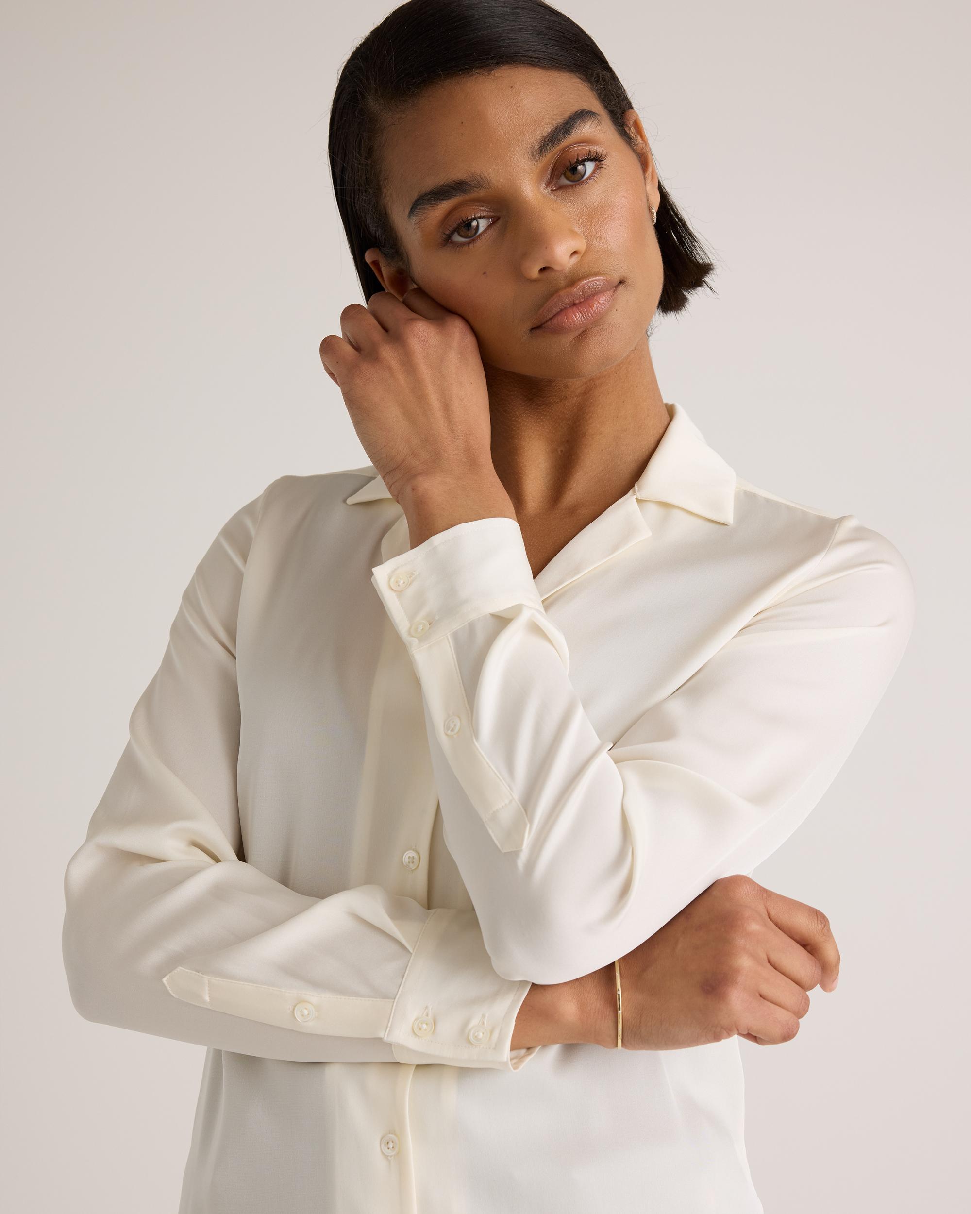 Quince | Women's 100% Washable Silk Stretch Notch Collar Blouse Size XL Product Image