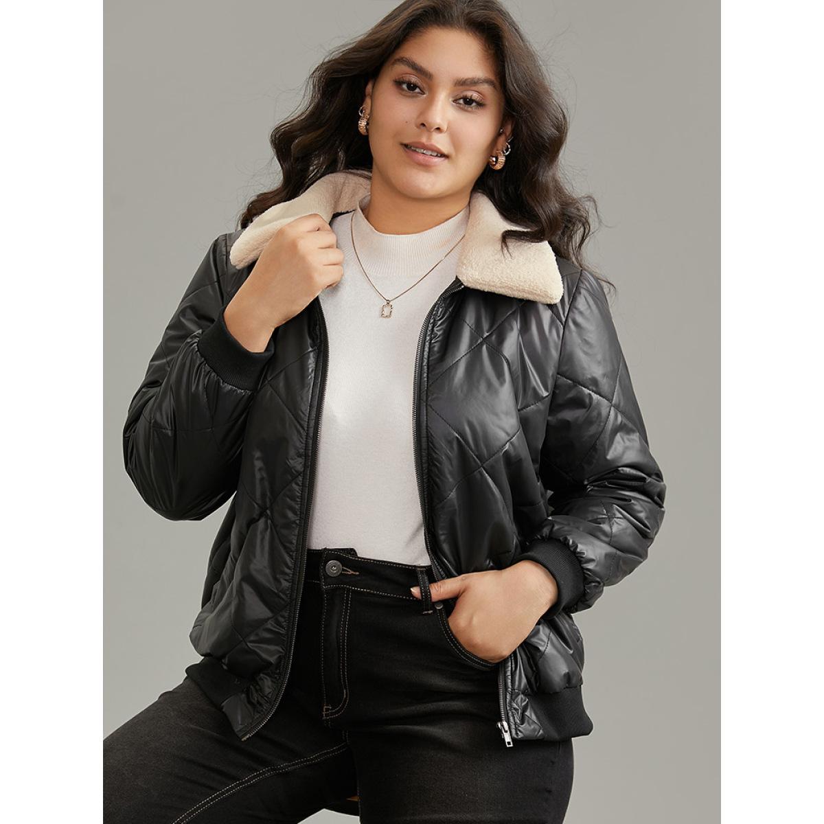 Plus Size Women Dailywear Plain Lined No stretch 10/M Pocket Casual Quilted Jackets BloomChic Product Image