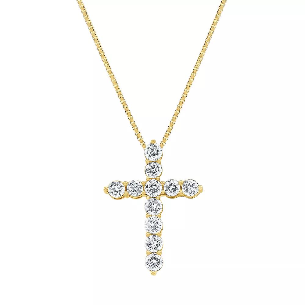 Gemstone Brilliance Lab-Created White Sapphire Cross Pendant Necklace, Women's, Size: 18", Gold Tone Product Image