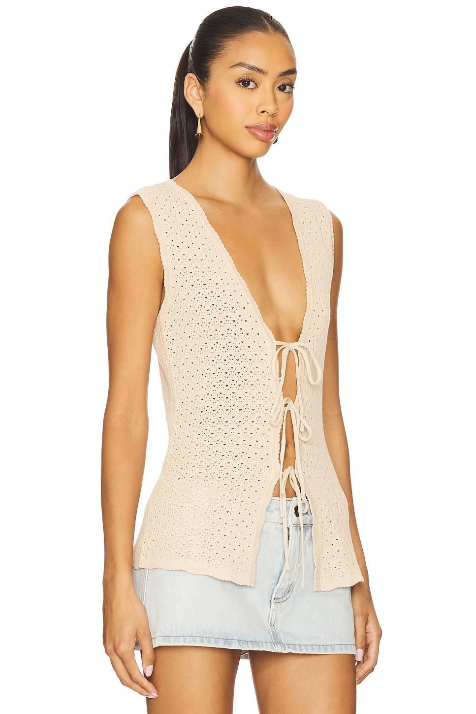 Lovers and Friends Lizzy Tie Front Vest in Beige Product Image