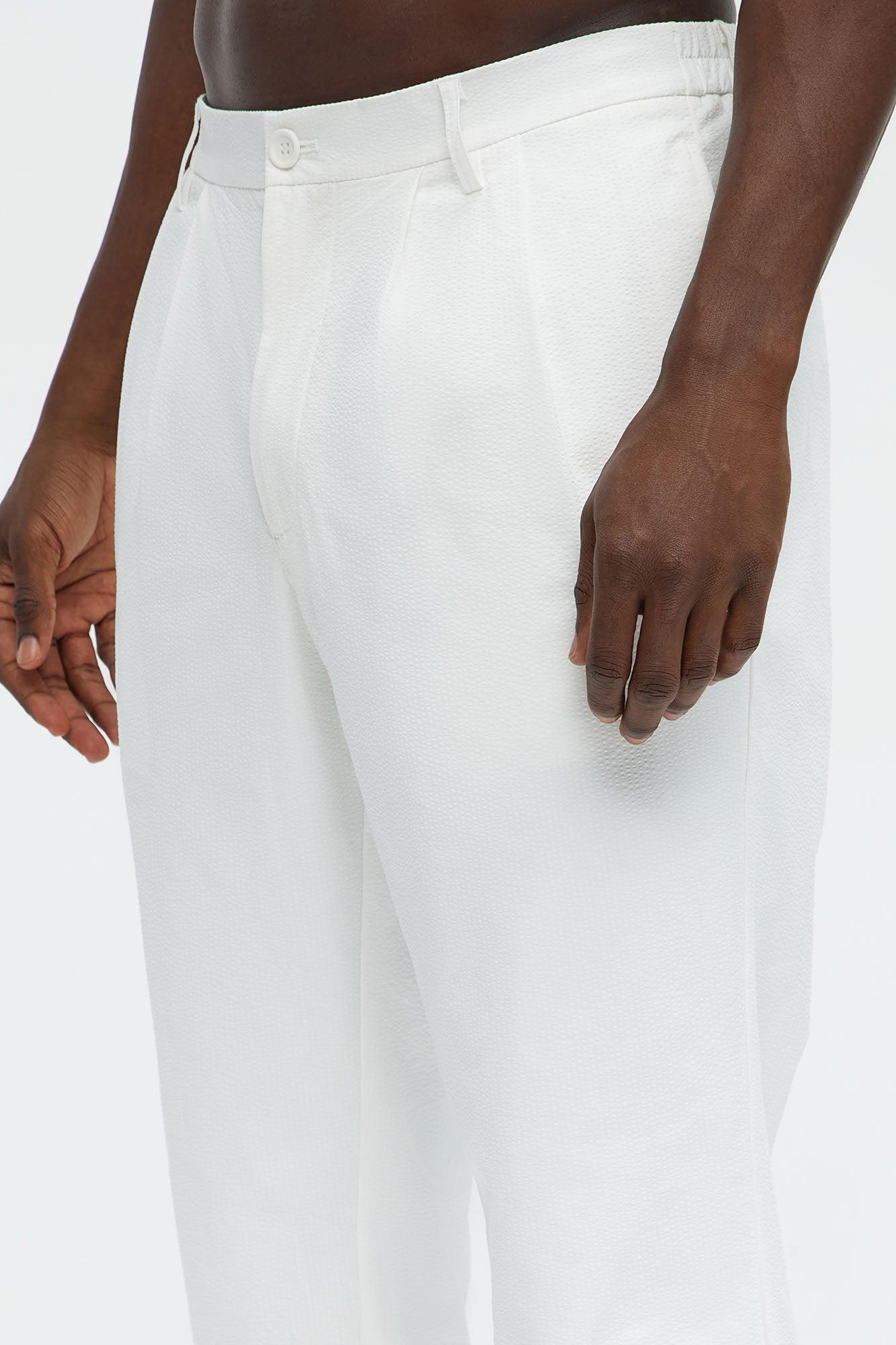 Seersucker Pleated Pants - White Product Image