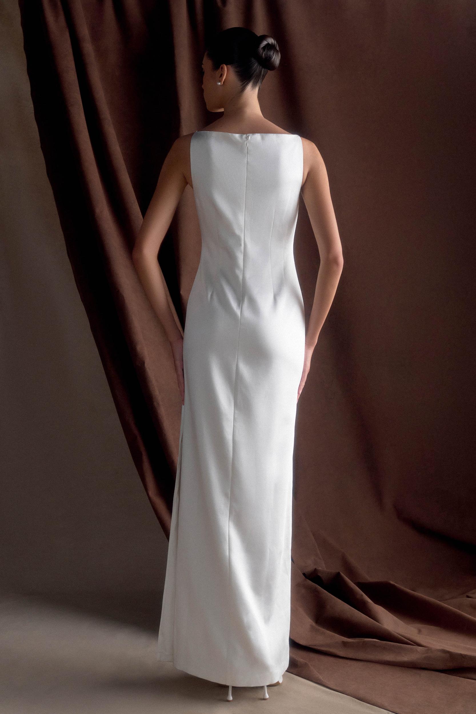Violet Sleeveless Satin Maxi Dress - White Product Image