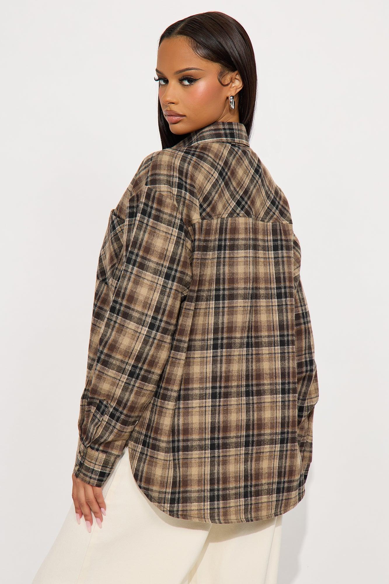 Where You At Flannel Plaid Shirt - Brown Combo Female Product Image