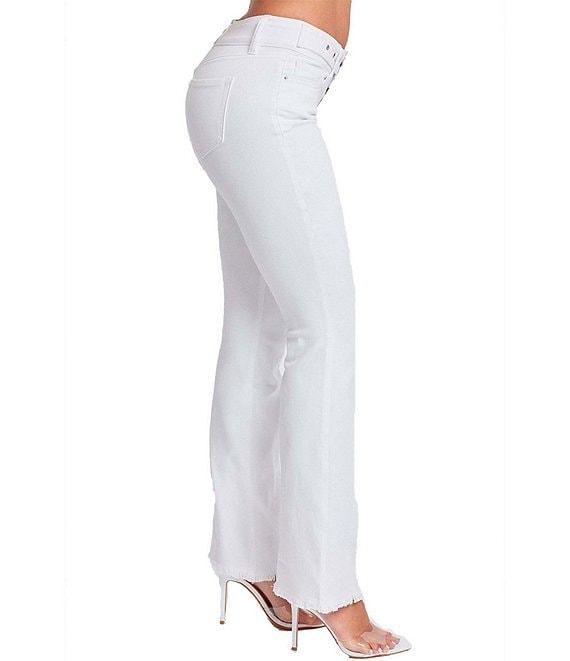 YMI Jeanswear Low Rise Frayed Hem Buckle Flare Jeans Product Image