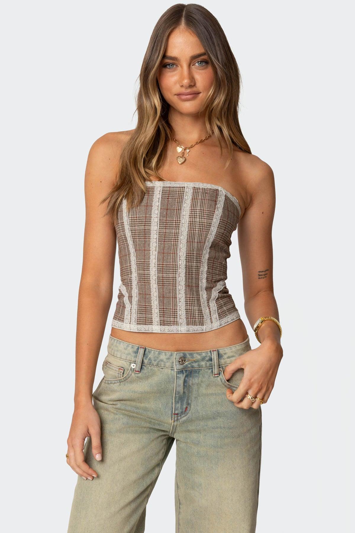 Jaiden Houndstooth Plaid Corset Product Image