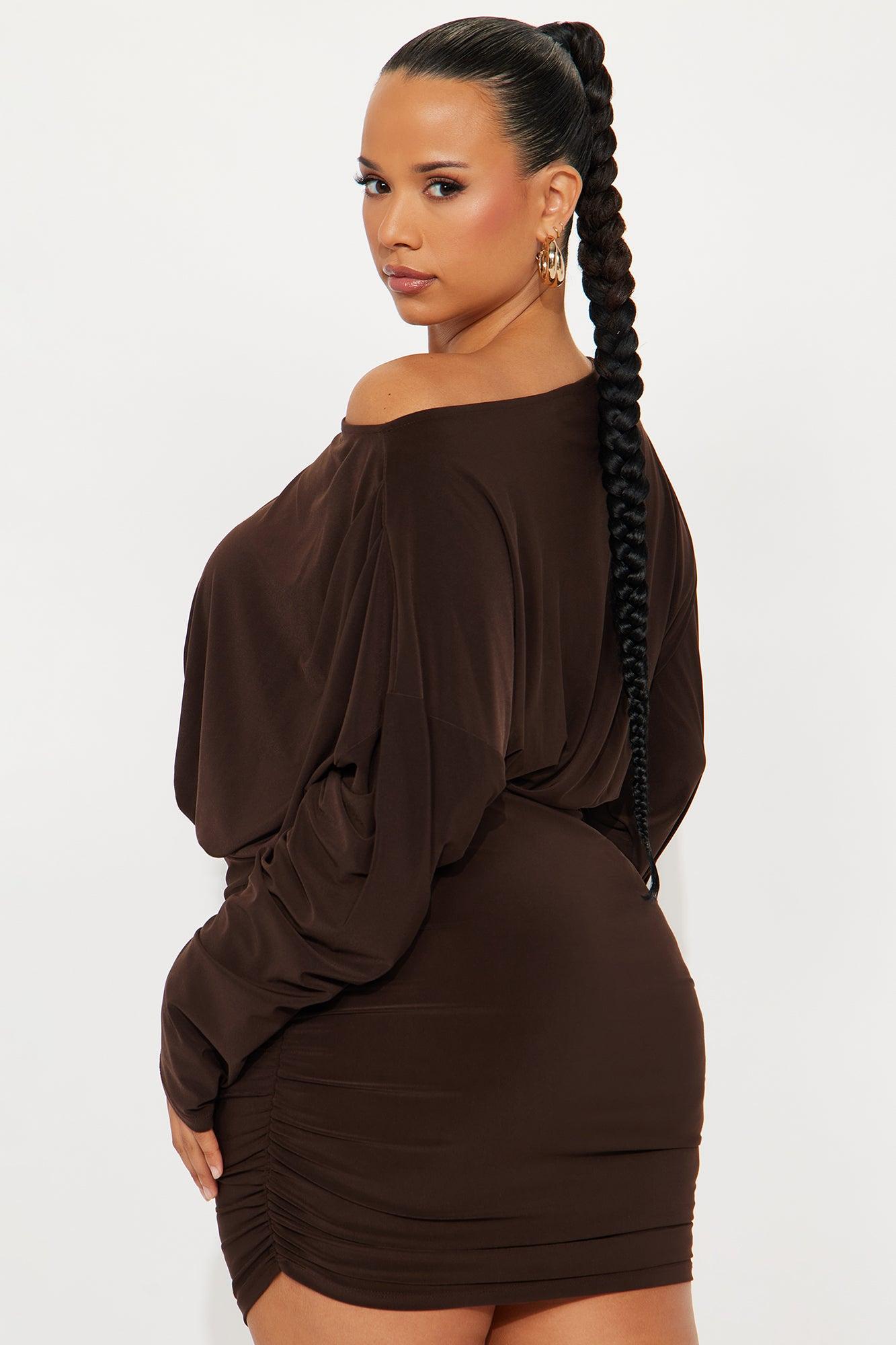 Leeona One Shoulder Ruched Mini Dress - Chocolate Female Product Image