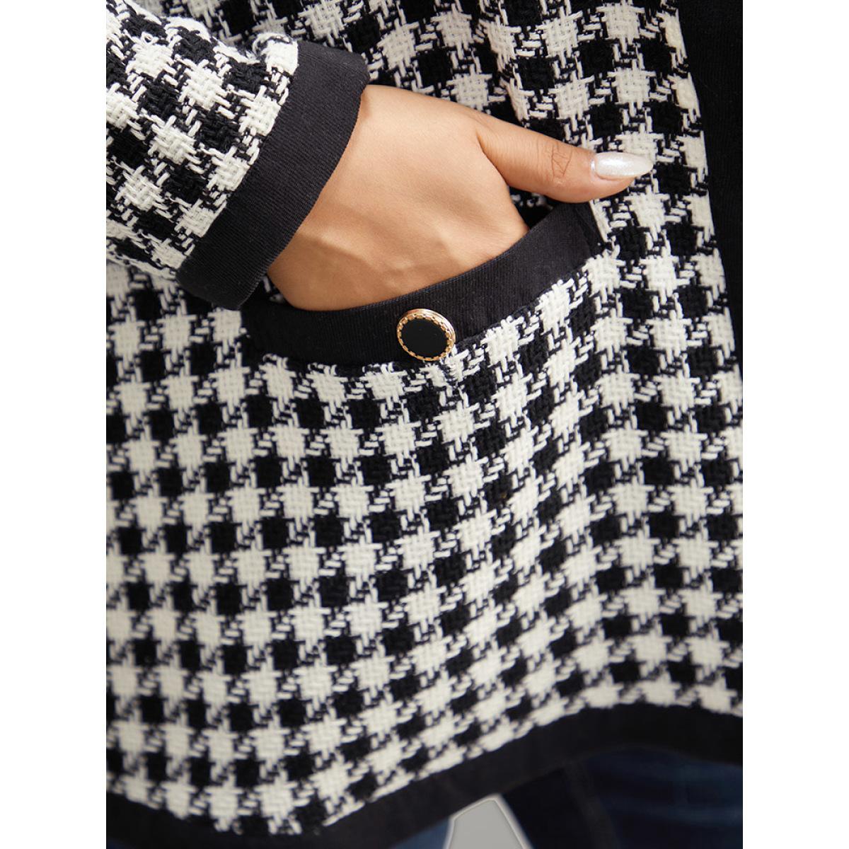 Plus Size Twill Houndstooth Button Detail Pocket Coat Women Black Elegant Texture Ladies Everyday Winter Coats BloomChic 28/5X Product Image