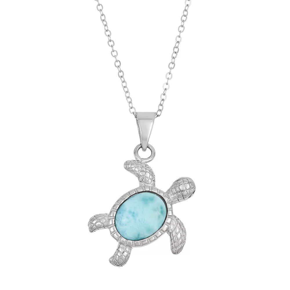 Larimar Sterling Silver Turtle Pendant Necklace, Women's, Size: 18", Blue Product Image