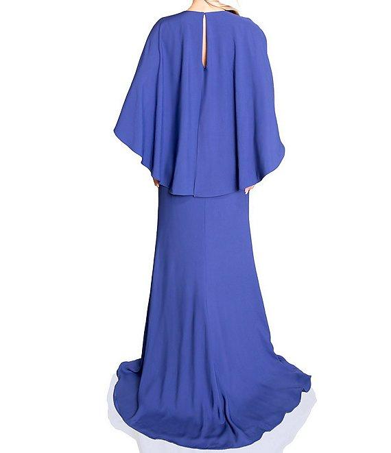 Terani Couture Crepe V Neckline Cape Back Rosette Waist Gown Product Image