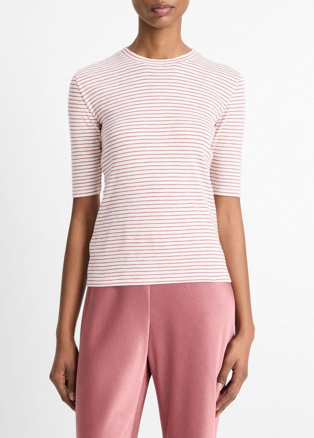 Striped Cotton-Blend Elbow-Sleeve T-Shirt Product Image